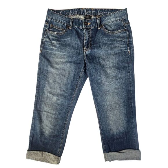 Calvin Klein Jeans Womens Capris 8/29 Factory Cuffed Med-Dark Stone Wash Midrise - Picture 1 of 14